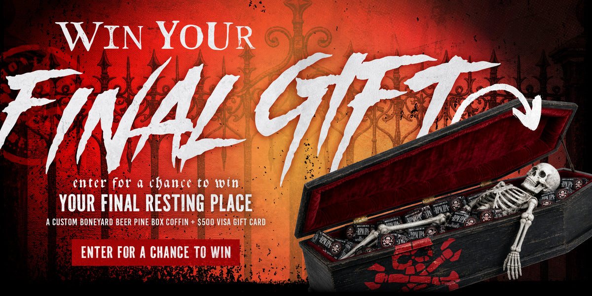 Promotional graphic for a Halloween-themed gift win. The text reads 'WIN YOUR FINAL GIFT' in large white distressed lettering over a red and black gothic background.